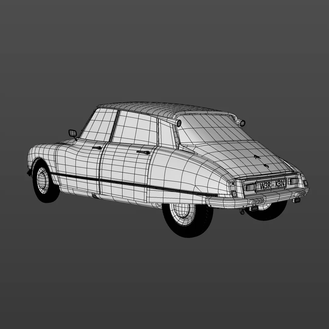 Rear wireframe view of the Citroën DS